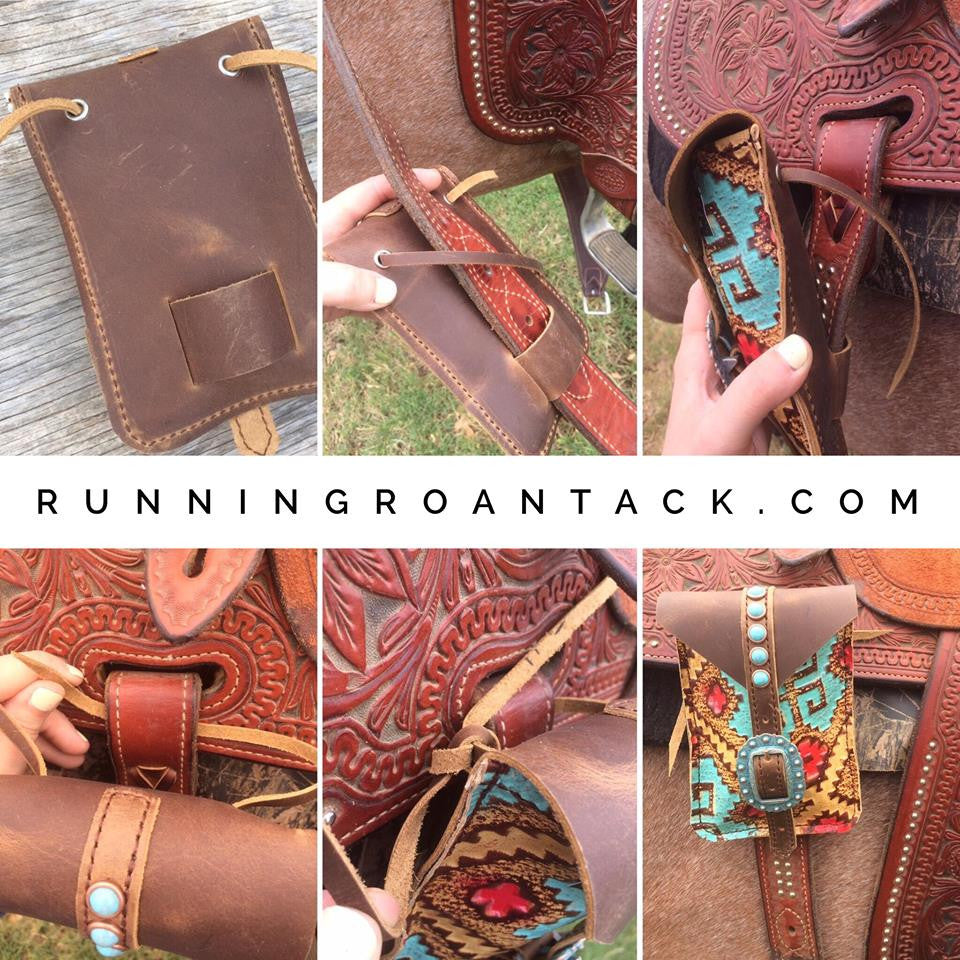 Mini Saddle Bag with Bronze Pop Stitch for Phone, Keys, Roping Powder, etc