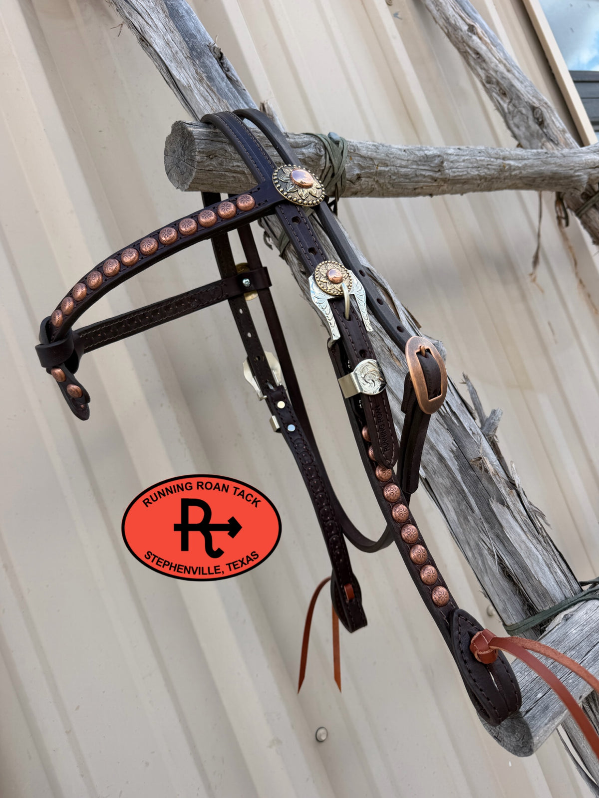 Chocolate Futurity Knot Headstall with Quick Change Pineapple Knots and German Silver Floral Hardware 36”-43” Headstall09072026-14