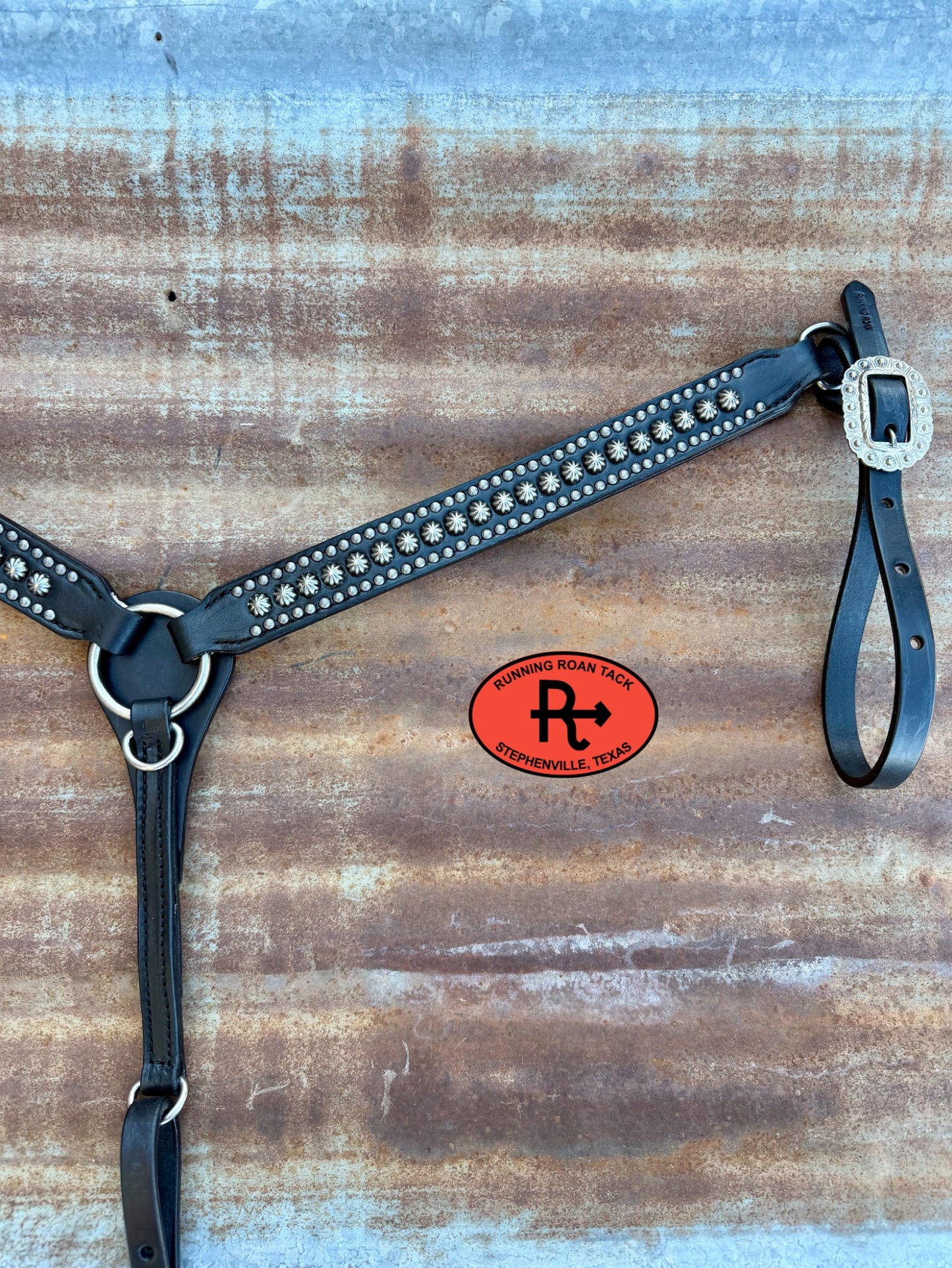 Black Leather Studded Parachute Spot Tack Set *Buy one piece or both pieces* Set08032026-01