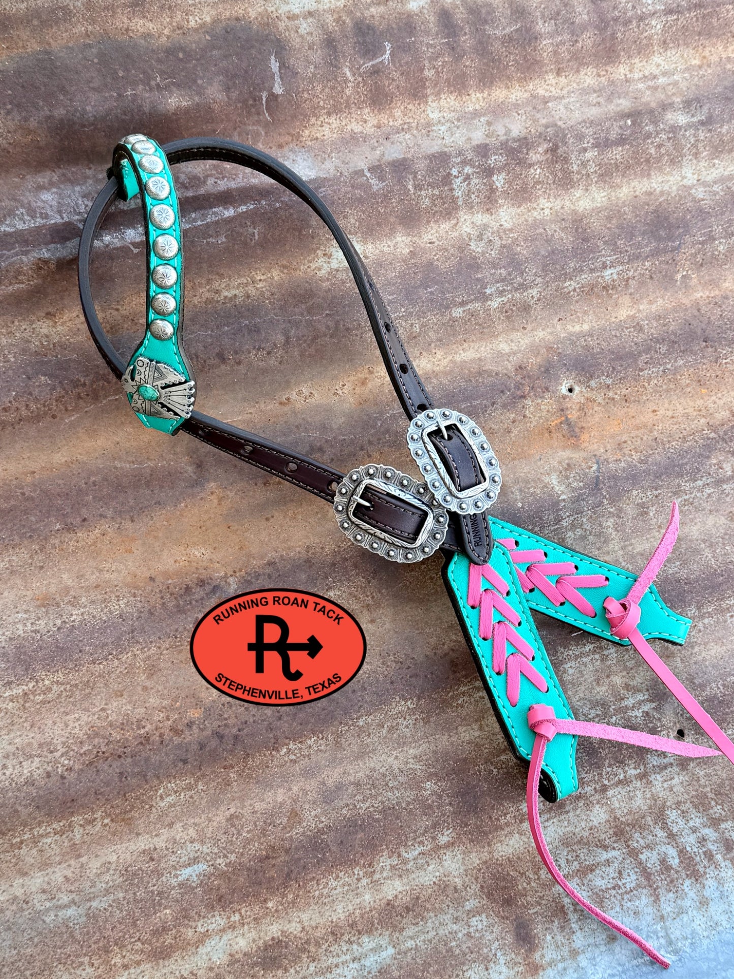 Turquoise Tack Set with Pink Lacing and Southwest Hardware *Buy one piece or both pieces* Set09072026-04