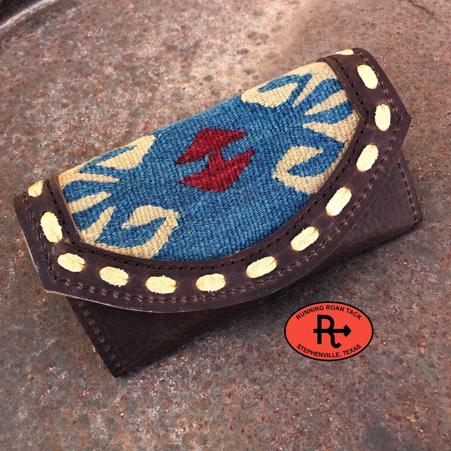 Vintage Handwoven Kilim Inlaid Trifold Wallet with Pop Stitch