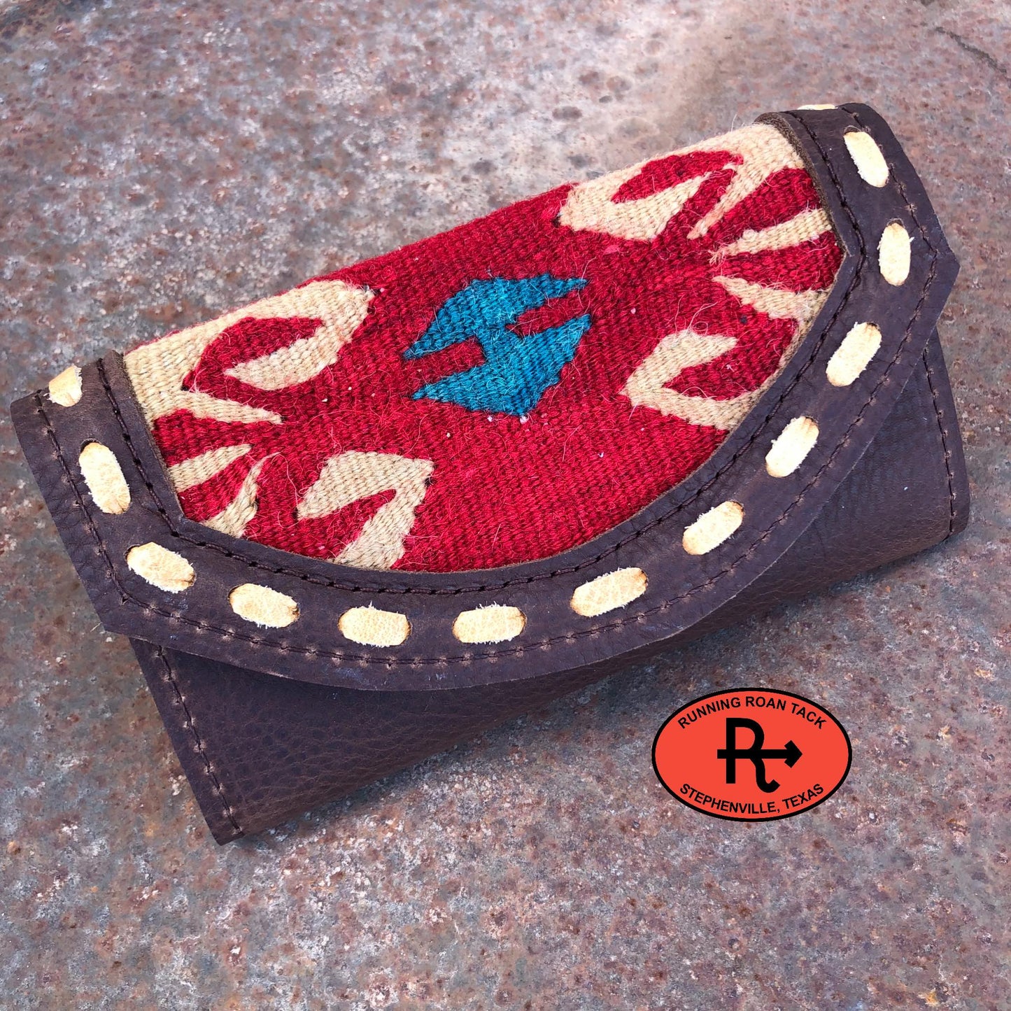 Vintage Handwoven Kilim Inlaid Trifold Wallet with Pop Stitch