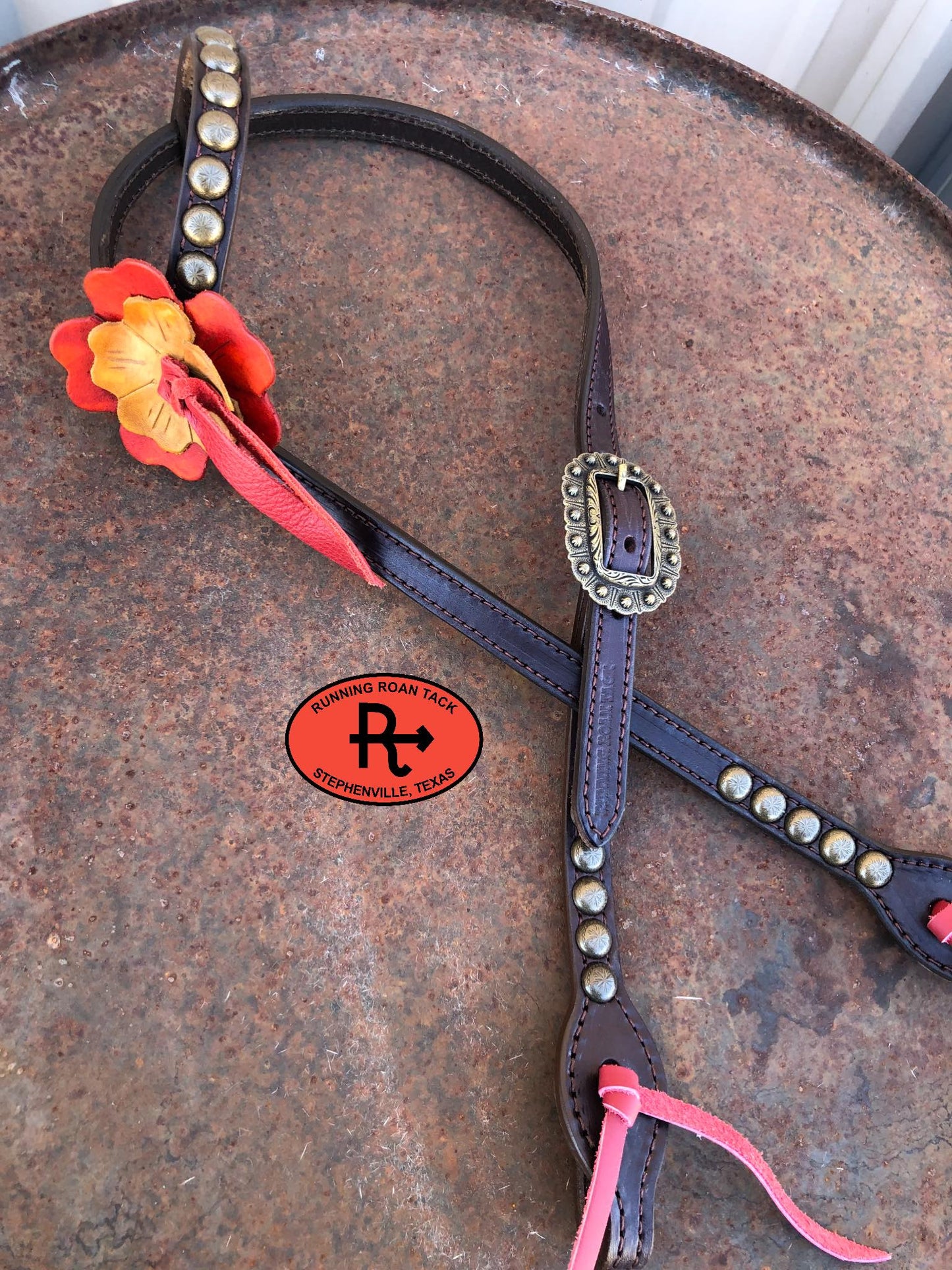 Yuma Single Ear Standard Size Headstall Hand Dyed Leather Flowers in Your Choice of Colors