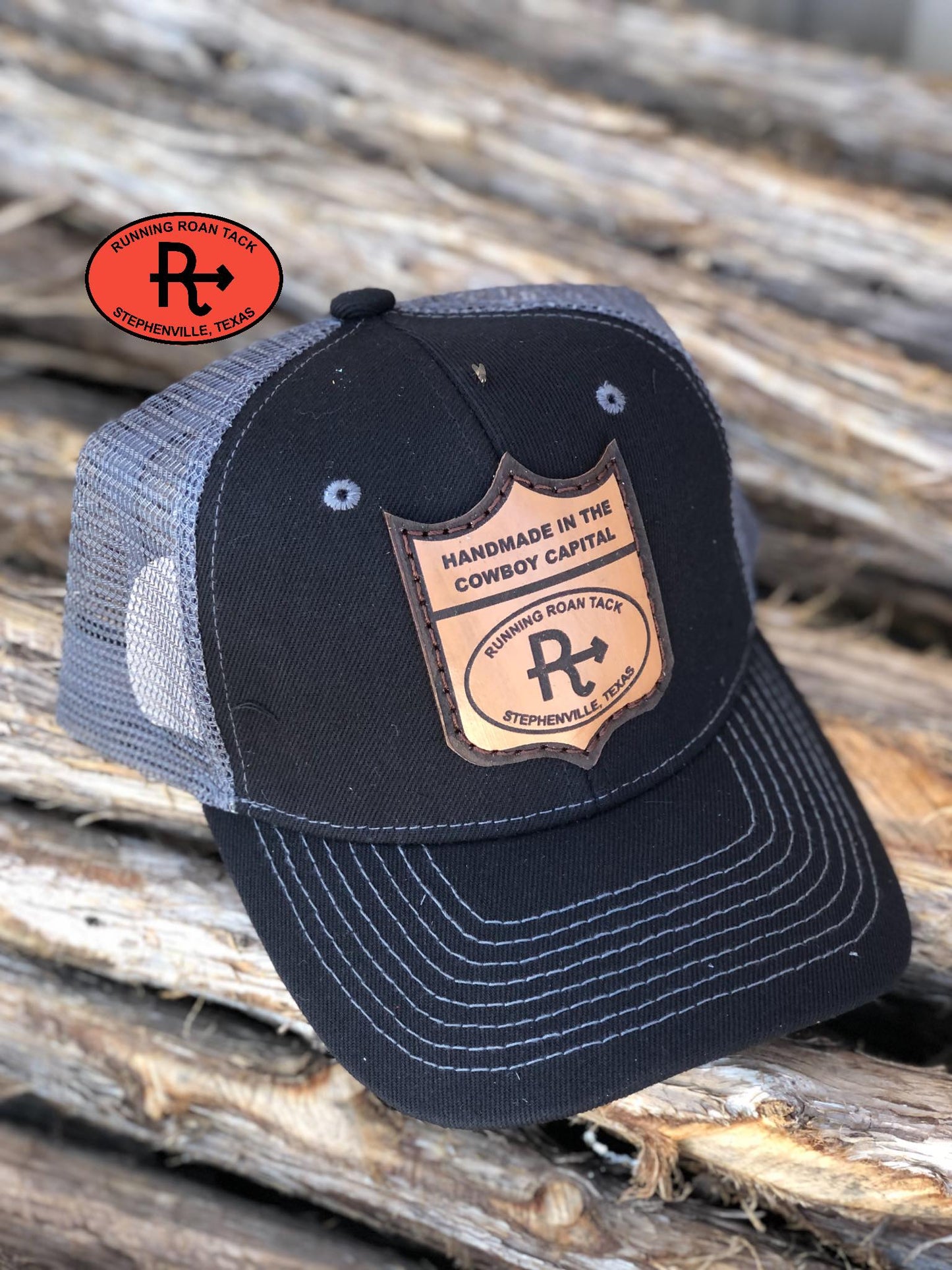 Structured Trucker Hat with Leather Running Roan Patch