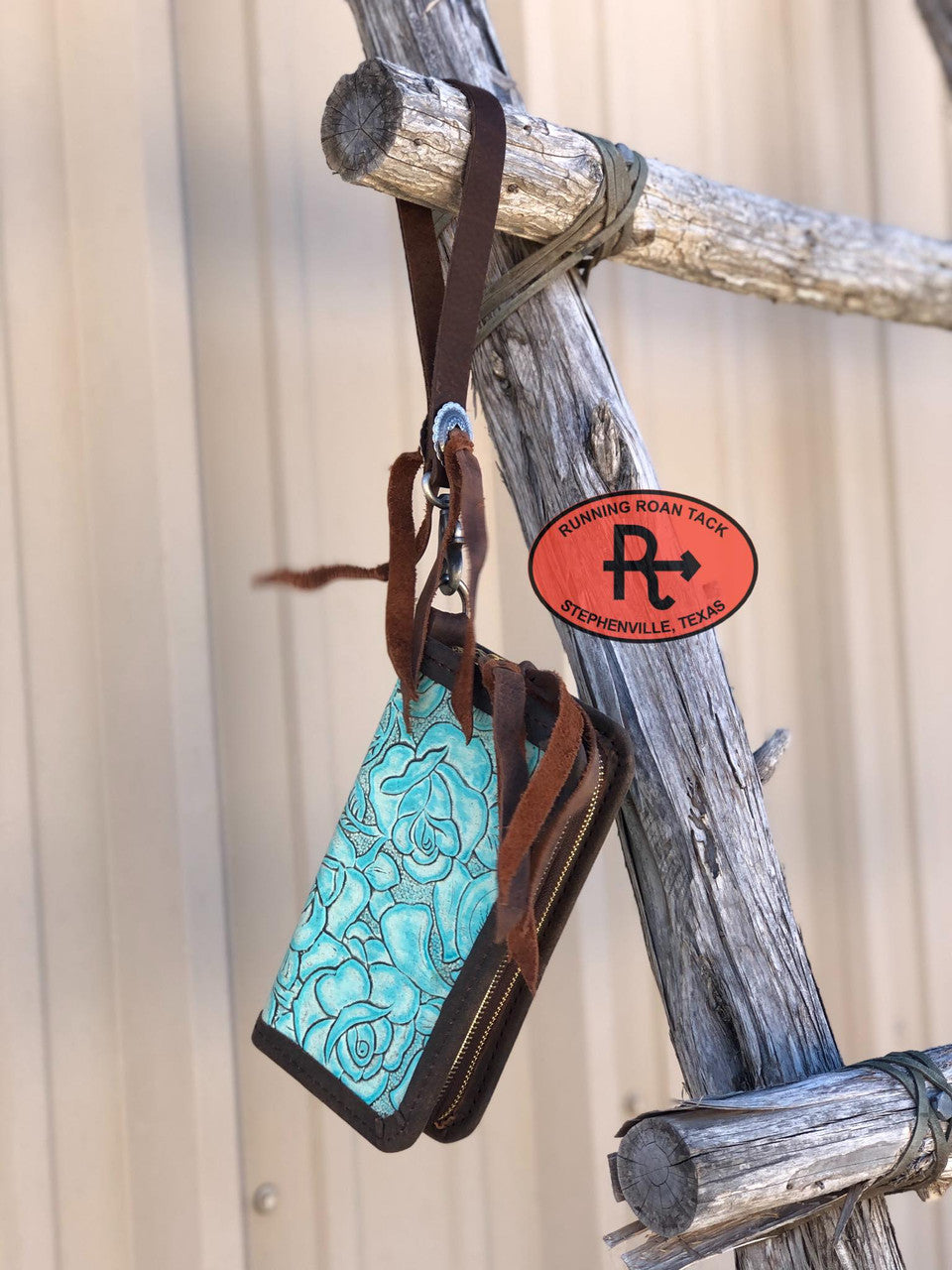 "The Pecos" Double Zip Wallet Wristlet Organizer Clutch in Aquamarine Rose