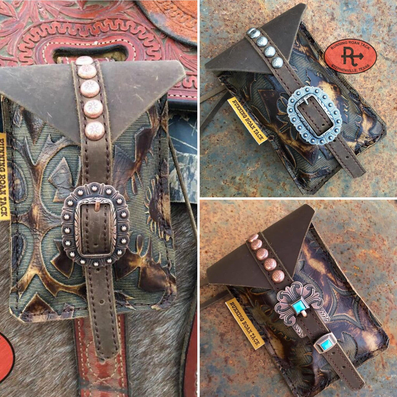 Sepia Boot Top Mini Saddle Bag with Your Choice of Buckle and Fringe for Phone, Keys, Roping Powder, etc