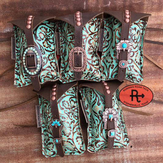 Turquoise Floral Mini Saddle Bag with Your Choice of Buckle and Fringe for Phone, Keys, Roping Powder, etc