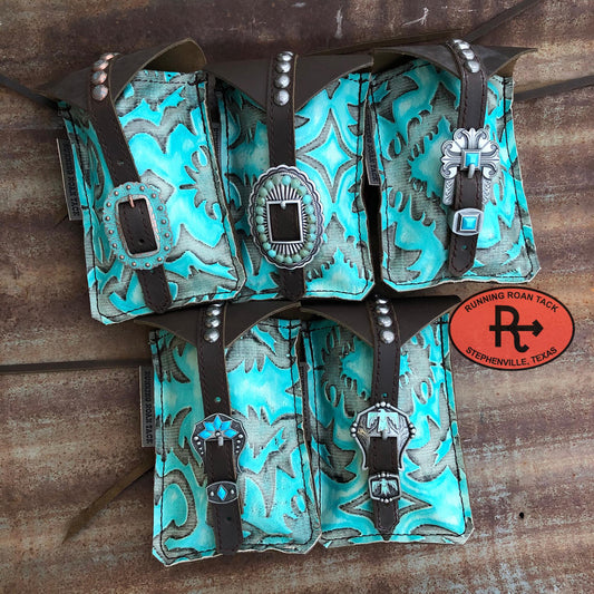Aquamarine Boot Top Mini Saddle Bag with Your Choice of Buckle and Fringe for Phone, Keys, Roping Powder, etc