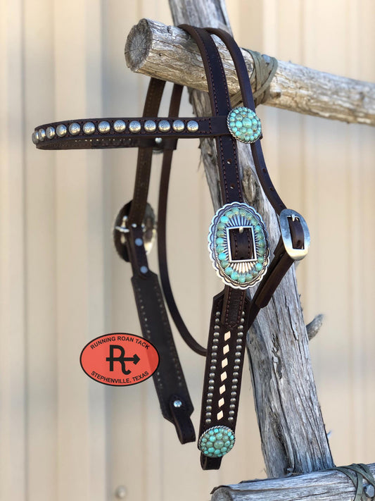 White Natural Buckstitched Browband Standard Sized Headstall with Your Choice of Hardware