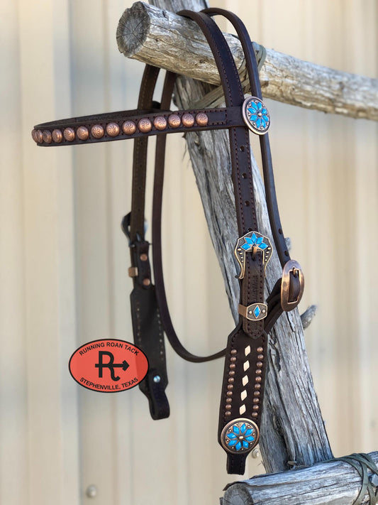 White Natural Buckstitched Browband Short Cheek Headstall with Your Choice of Hardware