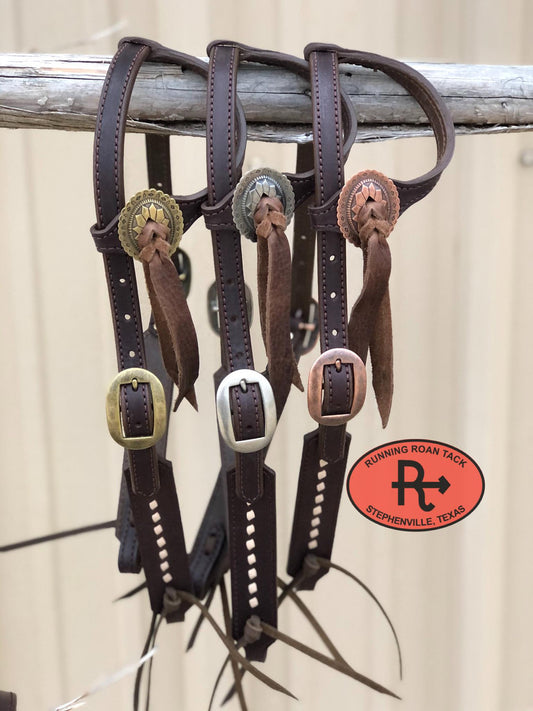 White Natural Buckstitched Single Ear Standard Sized Headstall with Your Choice of Hardware