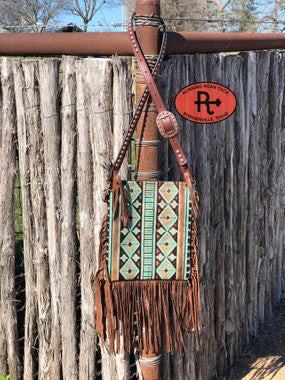 Tan Aztec Palo Duro Zipper Top Cross Body Handbag