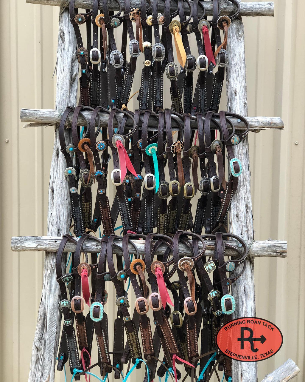 Single Ear Trophy Headstall with Laser Lettering by Running Roan Tack CLICK TO SEE QUANTITY DISCOUNTS