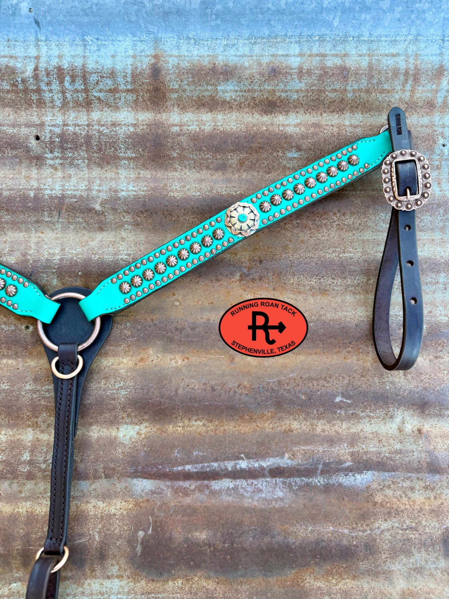 Mint Leather Studded Parachute Spot Tack Set with German Silver Conchos *Buy one piece or both pieces* Set08032026-05