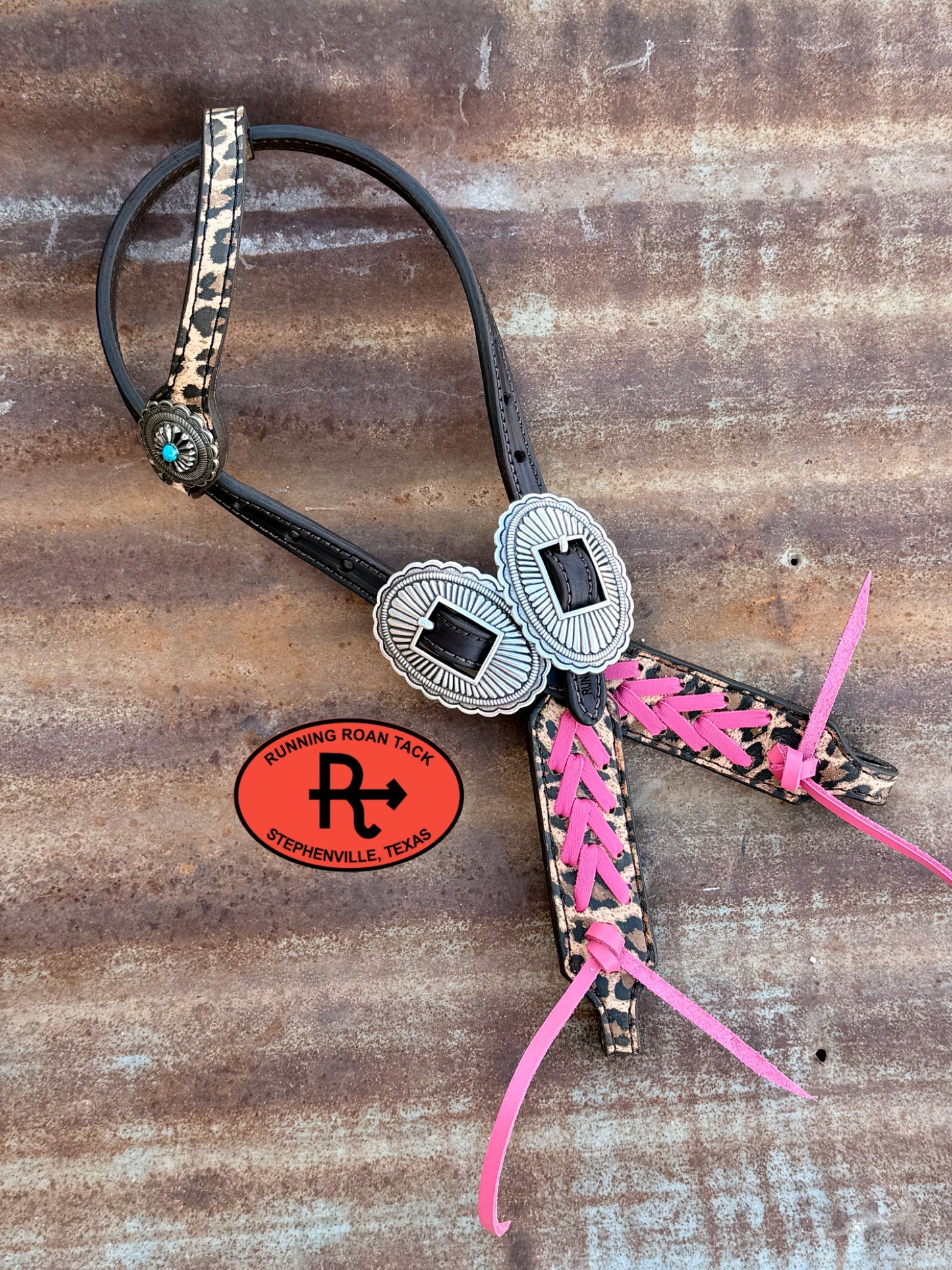 Leopard Tack Set with Pink Lacing and Southwest Hardware *Buy one piece or both pieces* Set09072026-03