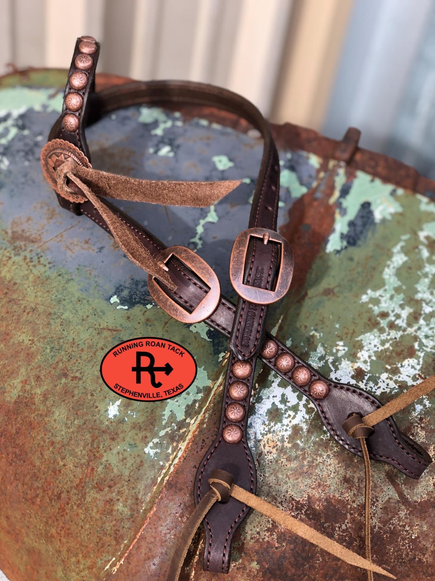 "Texas in 1880" Short Cheek Single Ear Headstall with Slotted Sedona Concho