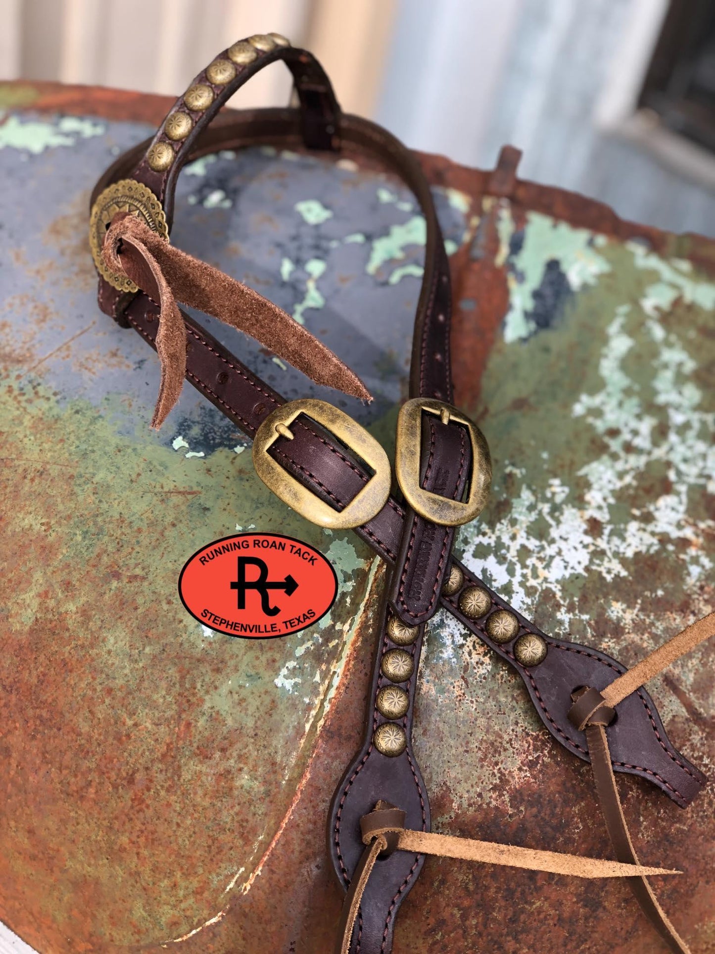 "Texas in 1880" Short Cheek Single Ear Headstall with Slotted Sedona Concho