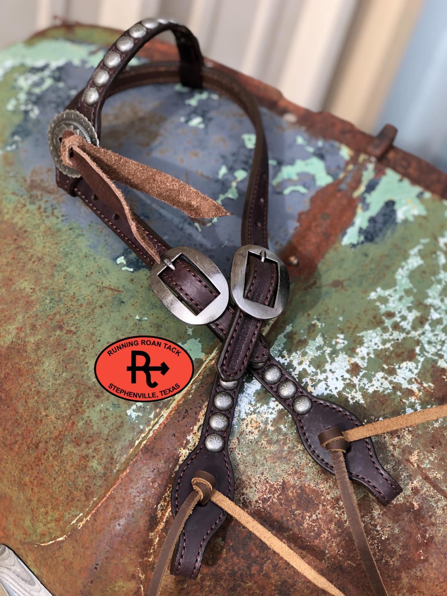 "Texas in 1880" Short Cheek Single Ear Headstall with Slotted Sedona Concho