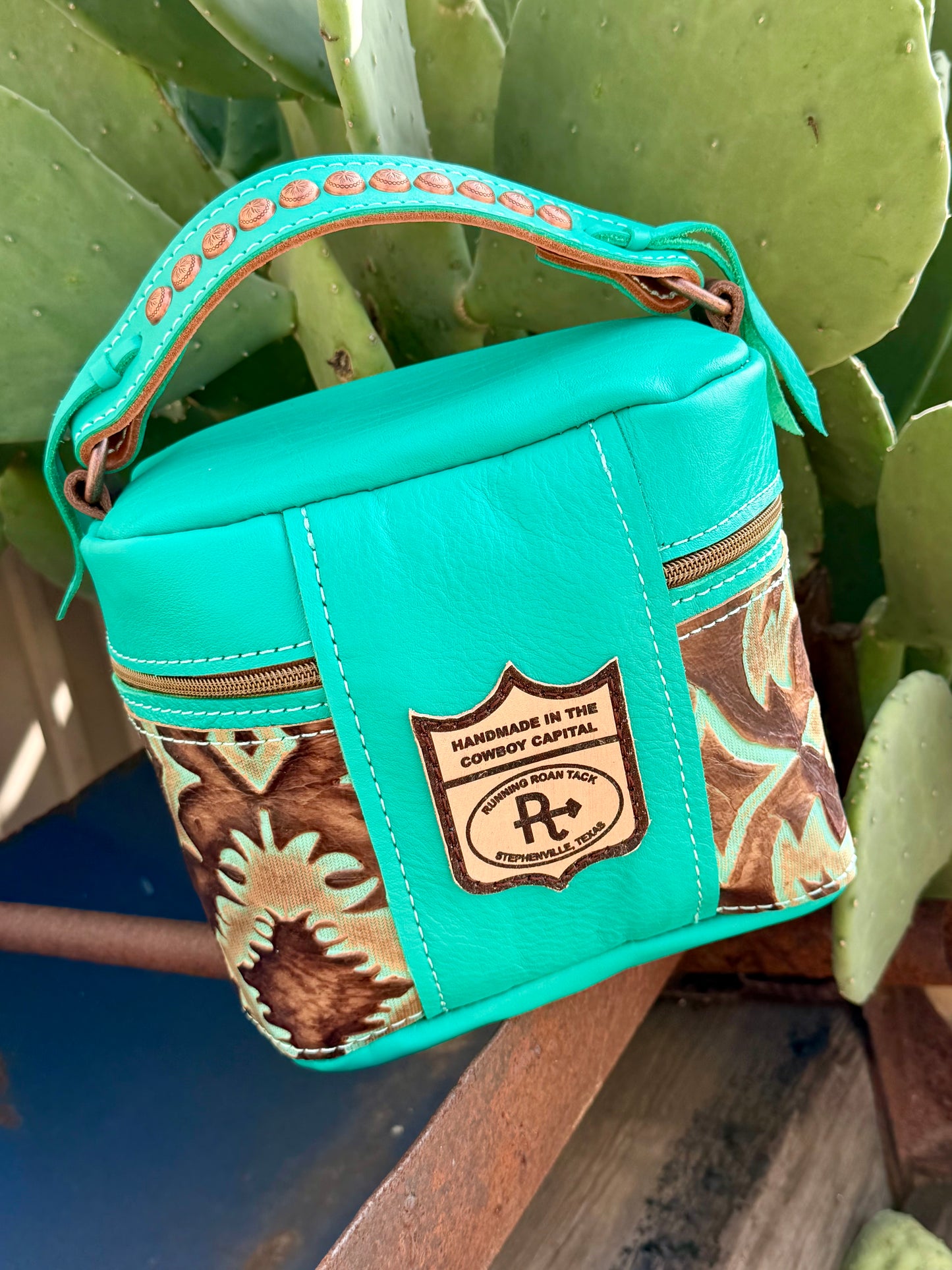 Mint Leather with Mint Boot Top Train Case for Makeup, Toiletries, etc traincase07062026-19