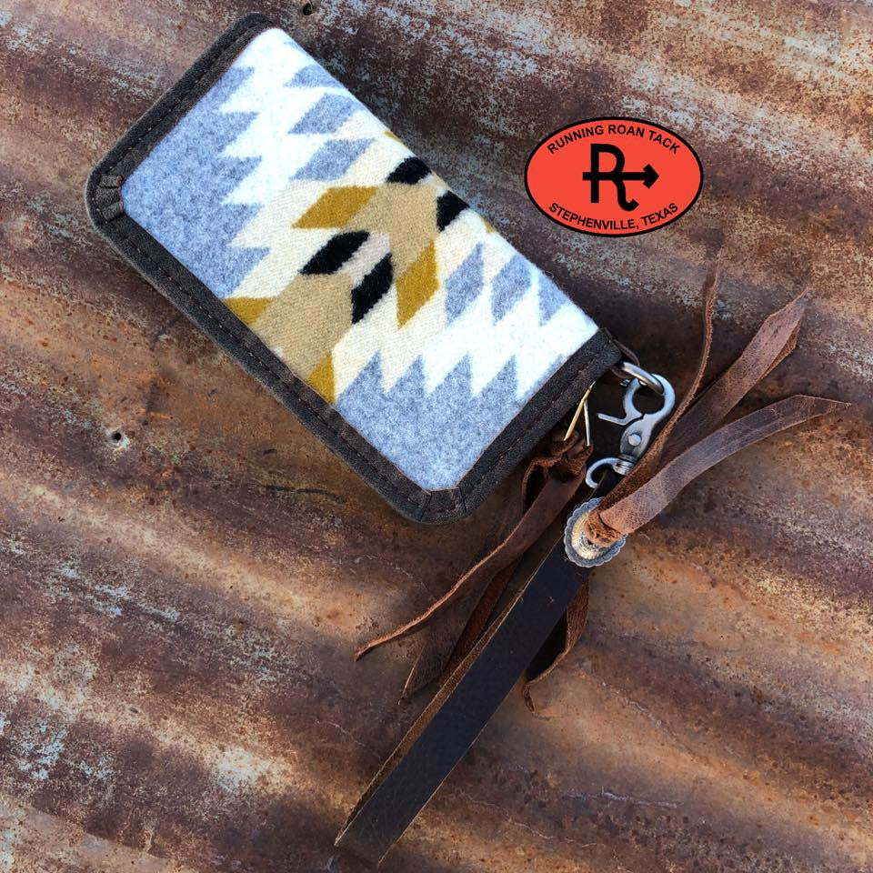 "The Pecos" Double Zip Wallet Wristlet Organizer Clutch in Rancho Arroyo Silver Wool