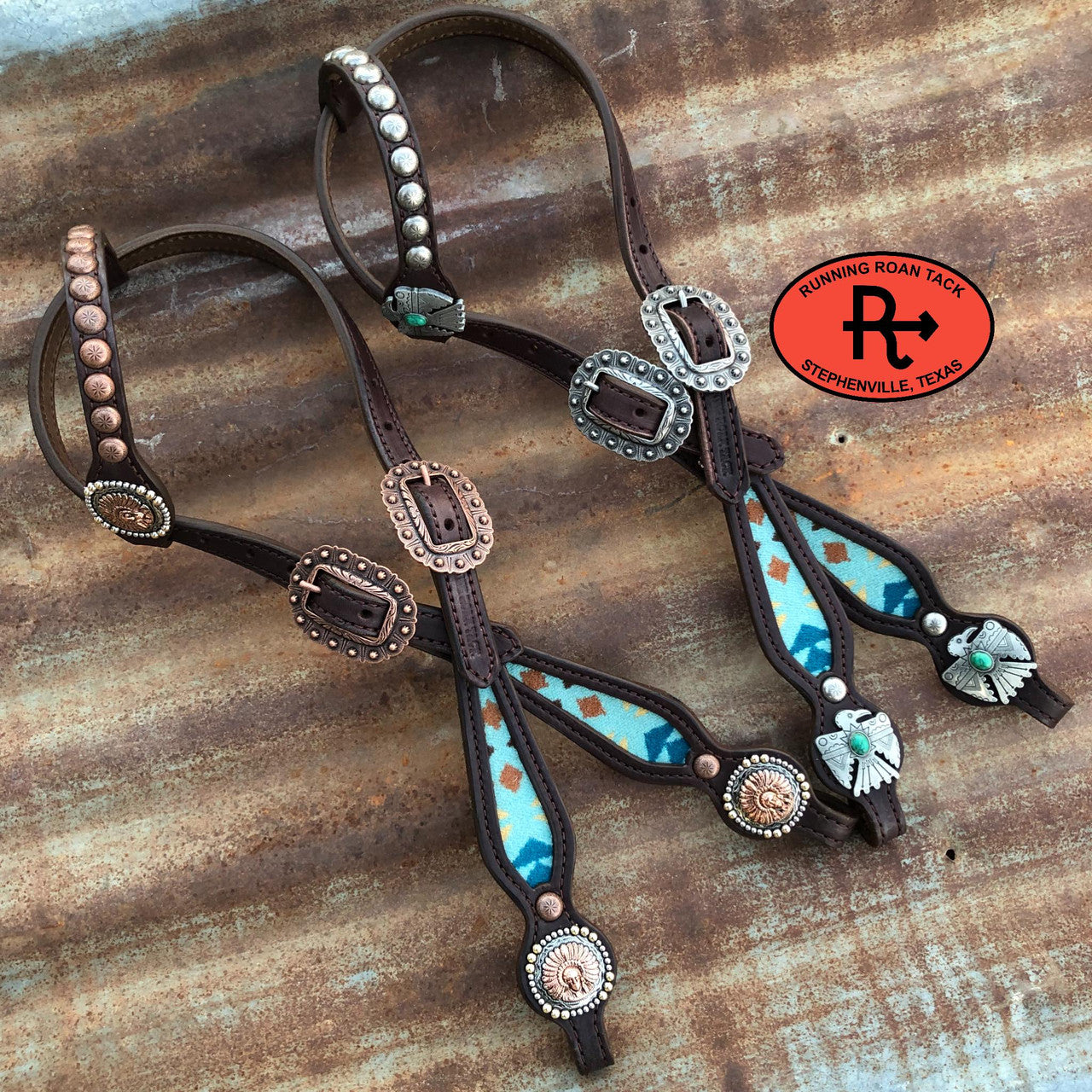 "Rancho Arroyo Aqua" Single Ear Standard Size Headstall with Your Choice of Hardware