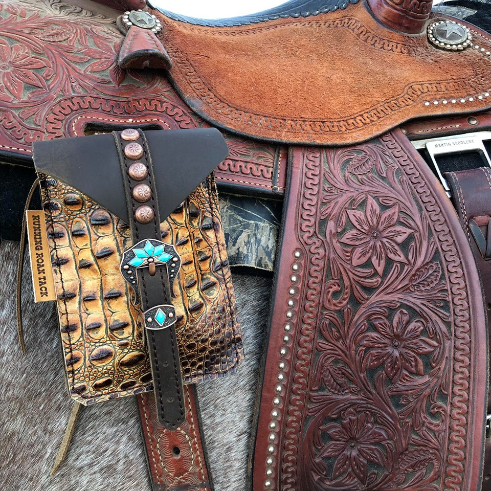 Savannah Croc Mini Saddle Bag with Your Choice of Buckle and Fringe for Phone, Keys, Roping Powder, etc
