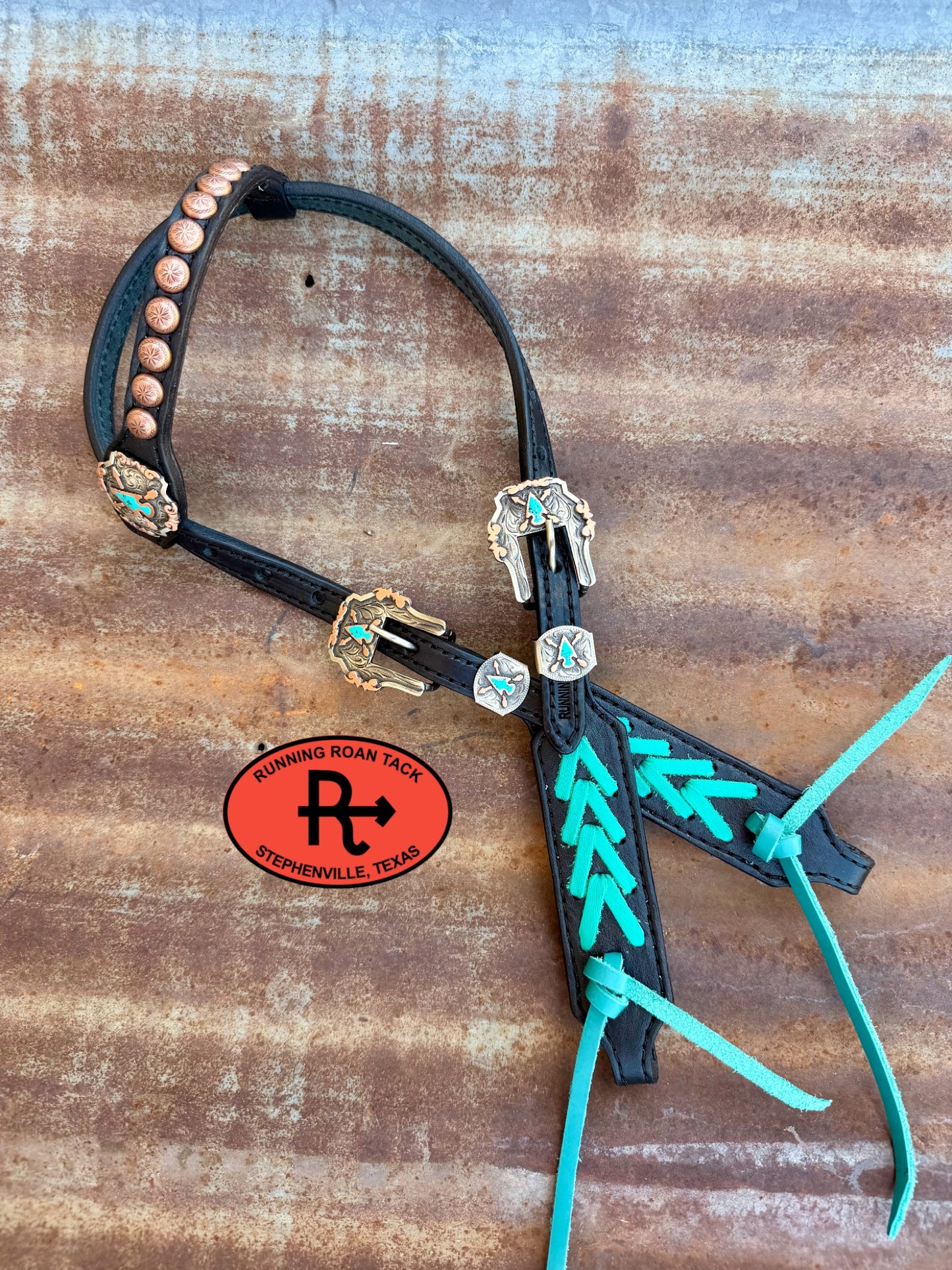 Black Tack Set with Turquoise Lacing and German Silver Arrow Hardware *Buy one piece or both pieces* Set09072026-06