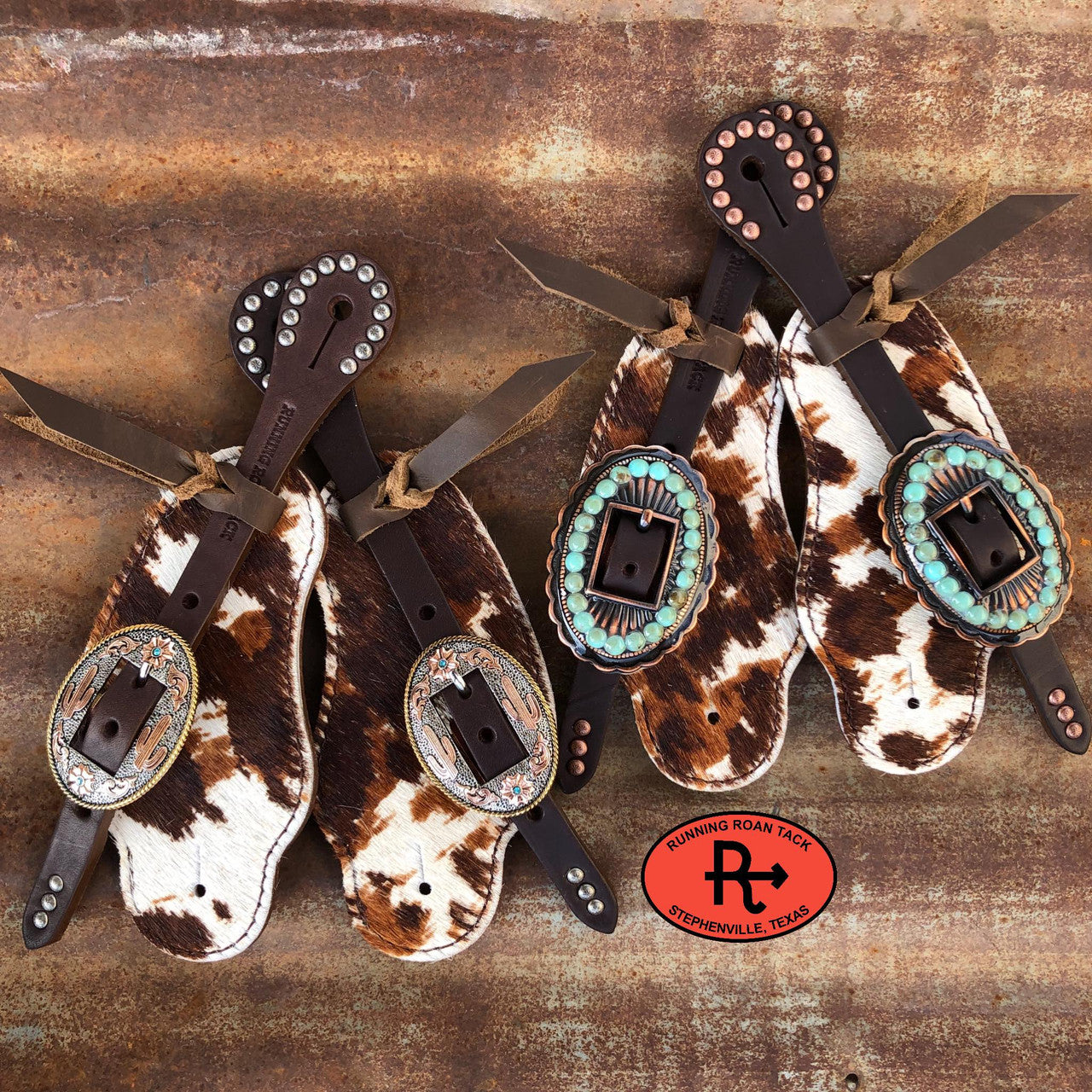 Spotted Hair On Cowhide Buckaroo Spur Straps with Your Choice of Buckles