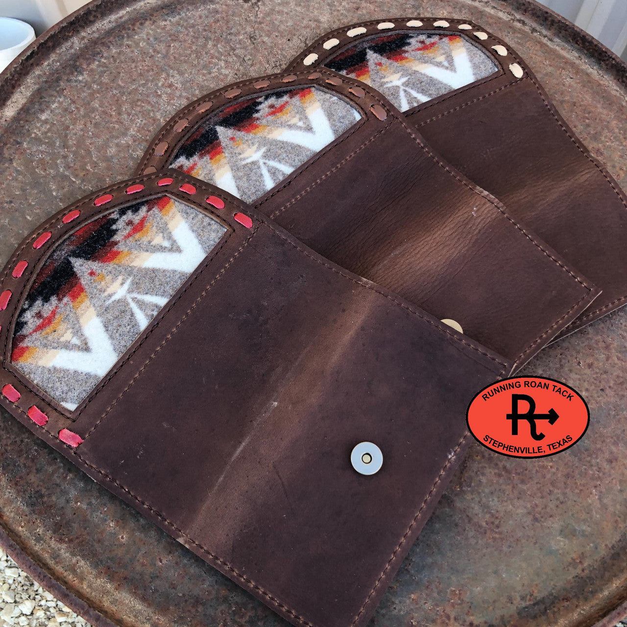 "Pacific Crest" Inlaid Wool Trifold Wallet with Pop Stitch
