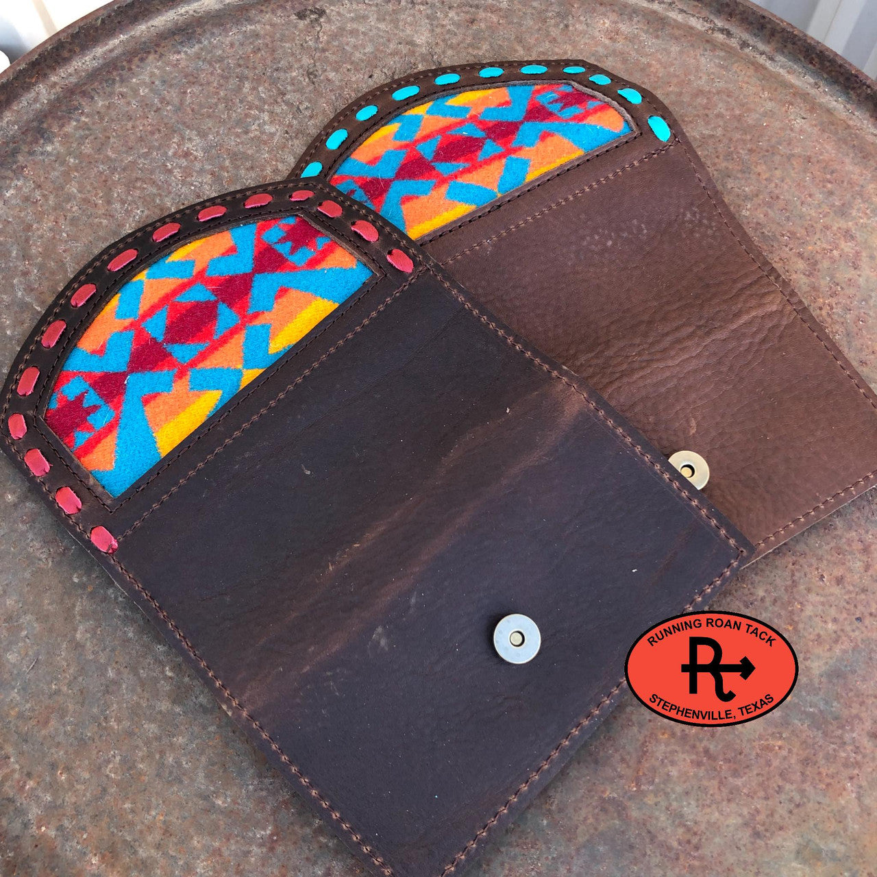 "Condensed Turquoise" Inlaid Wool Trifold Wallet with Pop Stitch