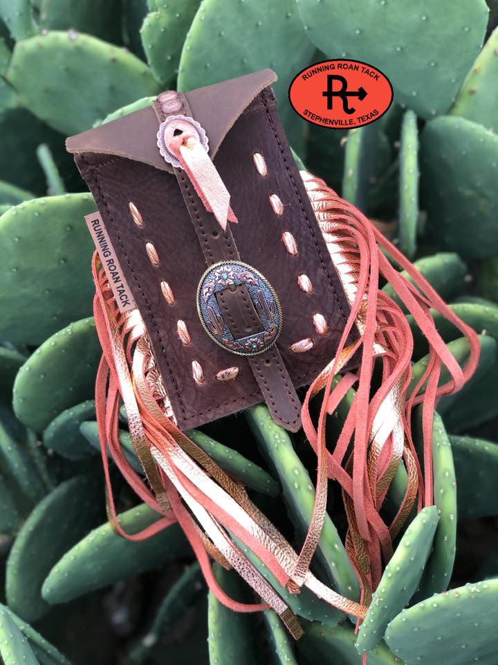 Mini Saddle Bag with Rose Gold Pop Stitch for Phone, Keys, Roping Powder, etc
