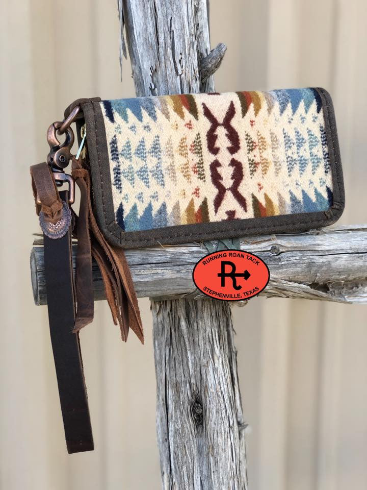 "The Pecos" Double Zip Wallet Wristlet Organizer Clutch in Shonto Wheatlands Wool