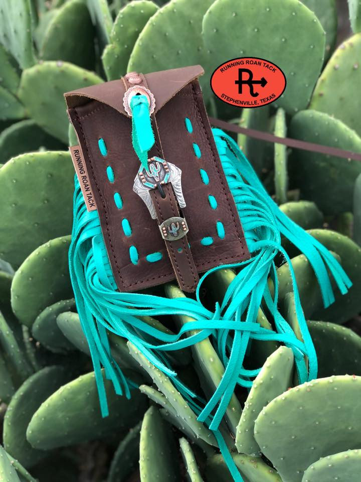 Mini Saddle Bag with Mint Pop Stitch for Phone, Keys, Roping Powder, etc