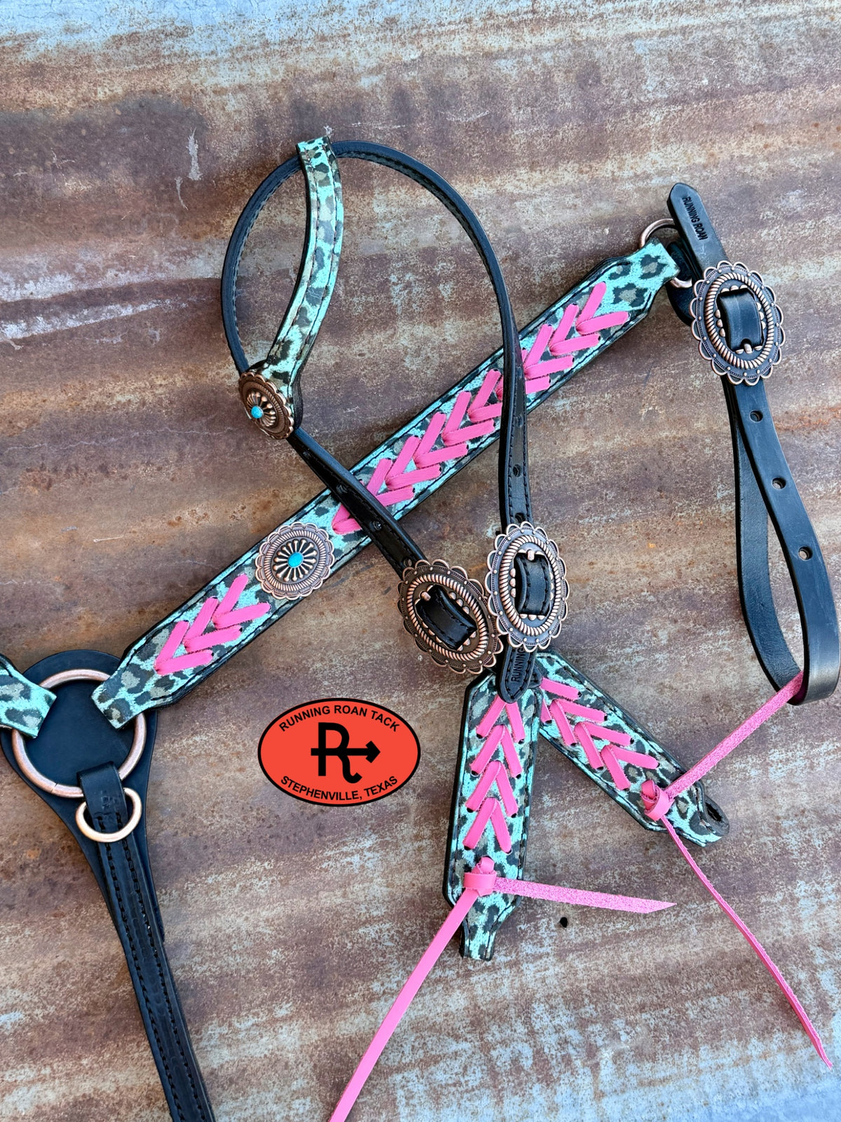 Blue Leopard Tack Set with Pink Lacing and Southwest Hardware *Buy one piece or both pieces* Set10052026-03