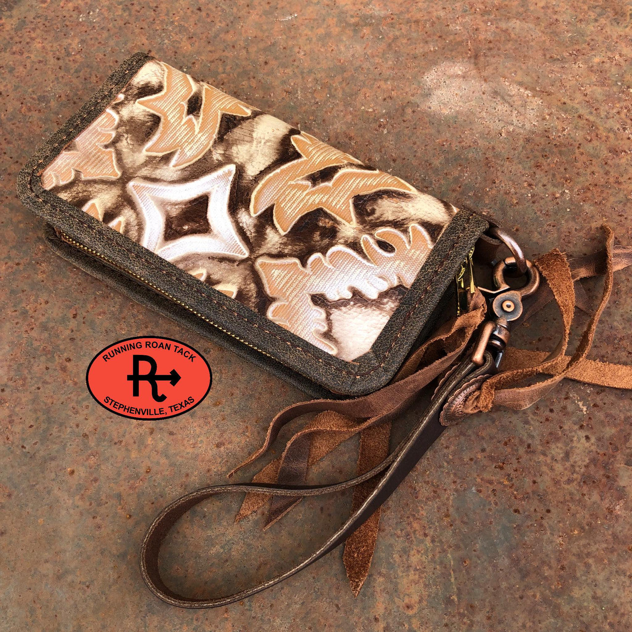 "The Pecos" Double Zip Wallet Wristlet Organizer Clutch in Toasted Boot Top