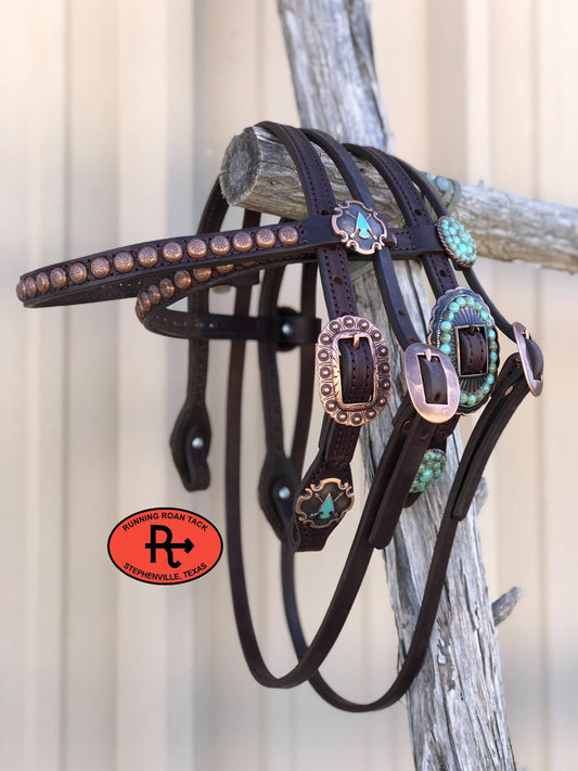 Micro Cheek Browband Headstall for No Hit Bit, Jarrett Gag, Similar Long Shanked Bits with Your Choice of Hardware