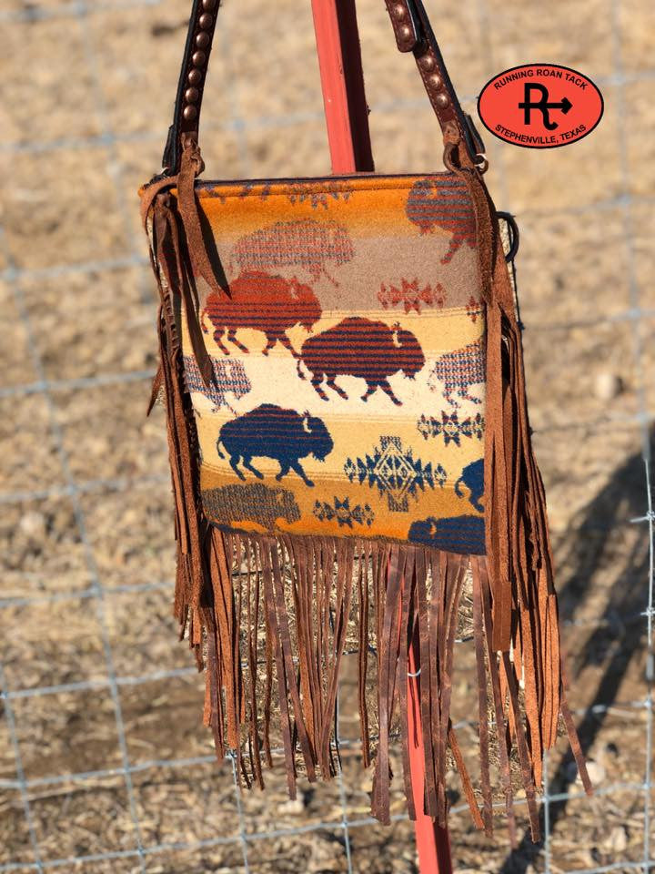 "Land of the Buffalo" Wool Palo Duro Cross Body Zipper Top Handbag