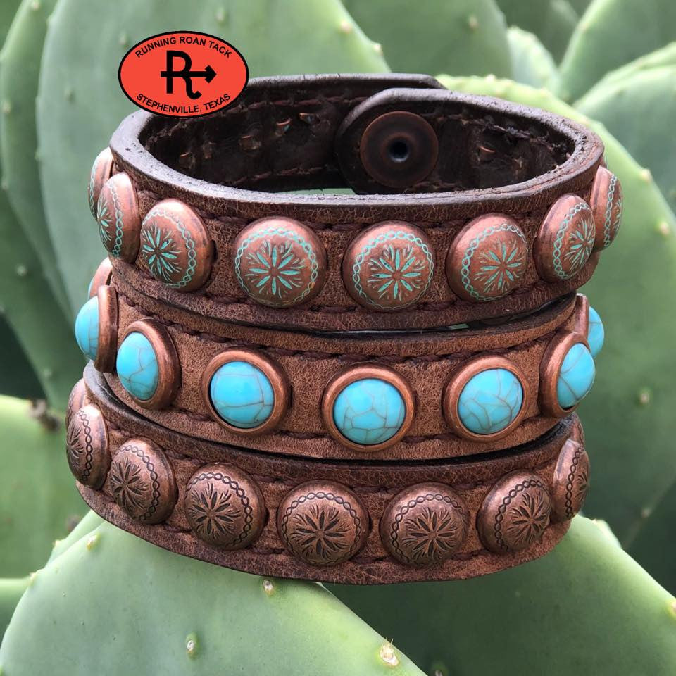 Stackable Set of Brown Bracelets with Dots and Veined Turquoise Stones