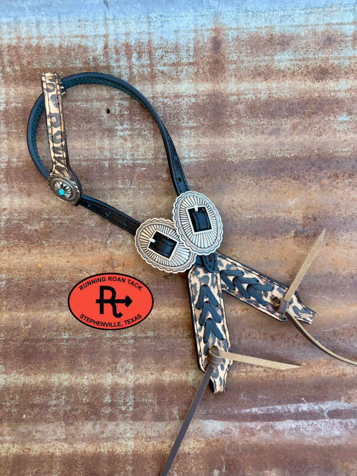 Leopard Tack Set with Black Lacing and Southwest Hardware *Buy one piece or both pieces* Set09072026-05