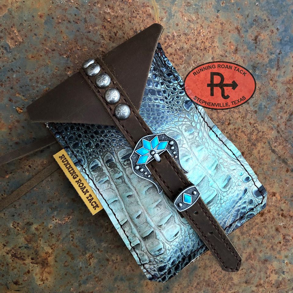 Frost Croc Mini Saddle Bag with Your Choice of Buckle and Fringe for Phone, Keys, Roping Powder, etc