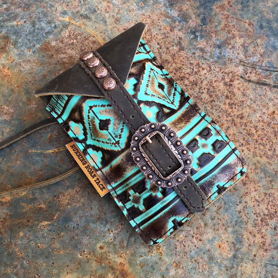 Tan Aztec Mini Saddle Bag with Your Choice of Buckle and Fringe for Phone, Keys, Roping Powder, etc