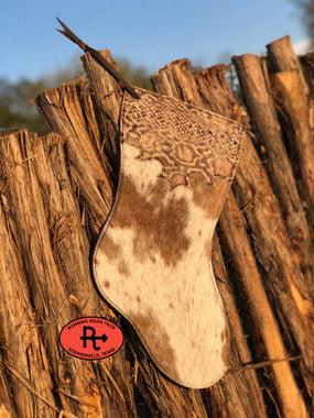 Speckled Cowhide Christmas Stocking with Snake Print Trim