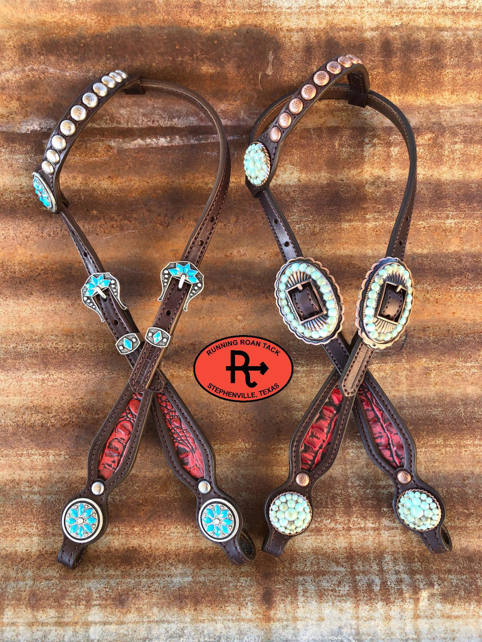 Red Croc Single Ear Standard Size Headstall with Your Choice of Hardware