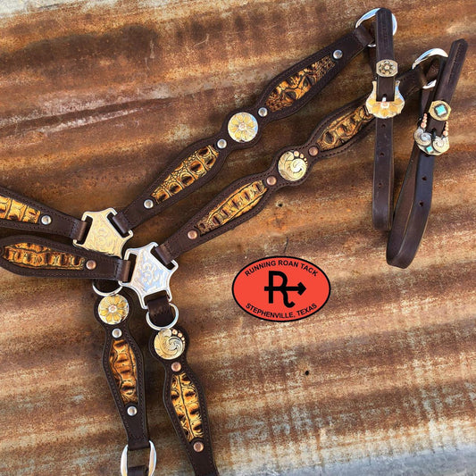 Sepia Croc Breast Collar in with Your Choice of Hardware