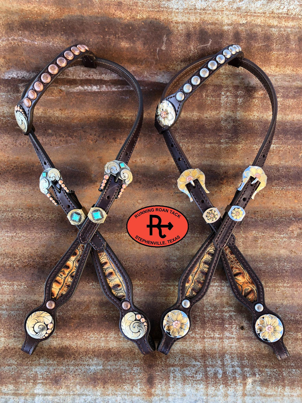 Sepia Croc Single Ear Standard Size Headstall with Your Choice of Hardware