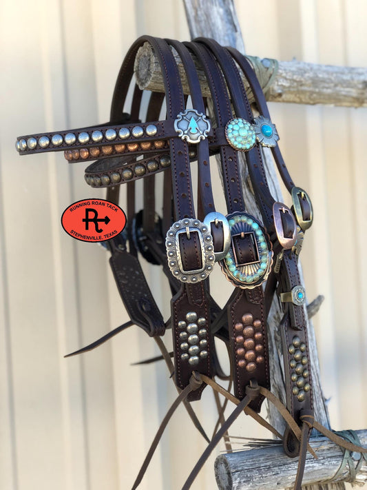 Studded Browband Short Cheek Headstall with Your Choice of Hardware