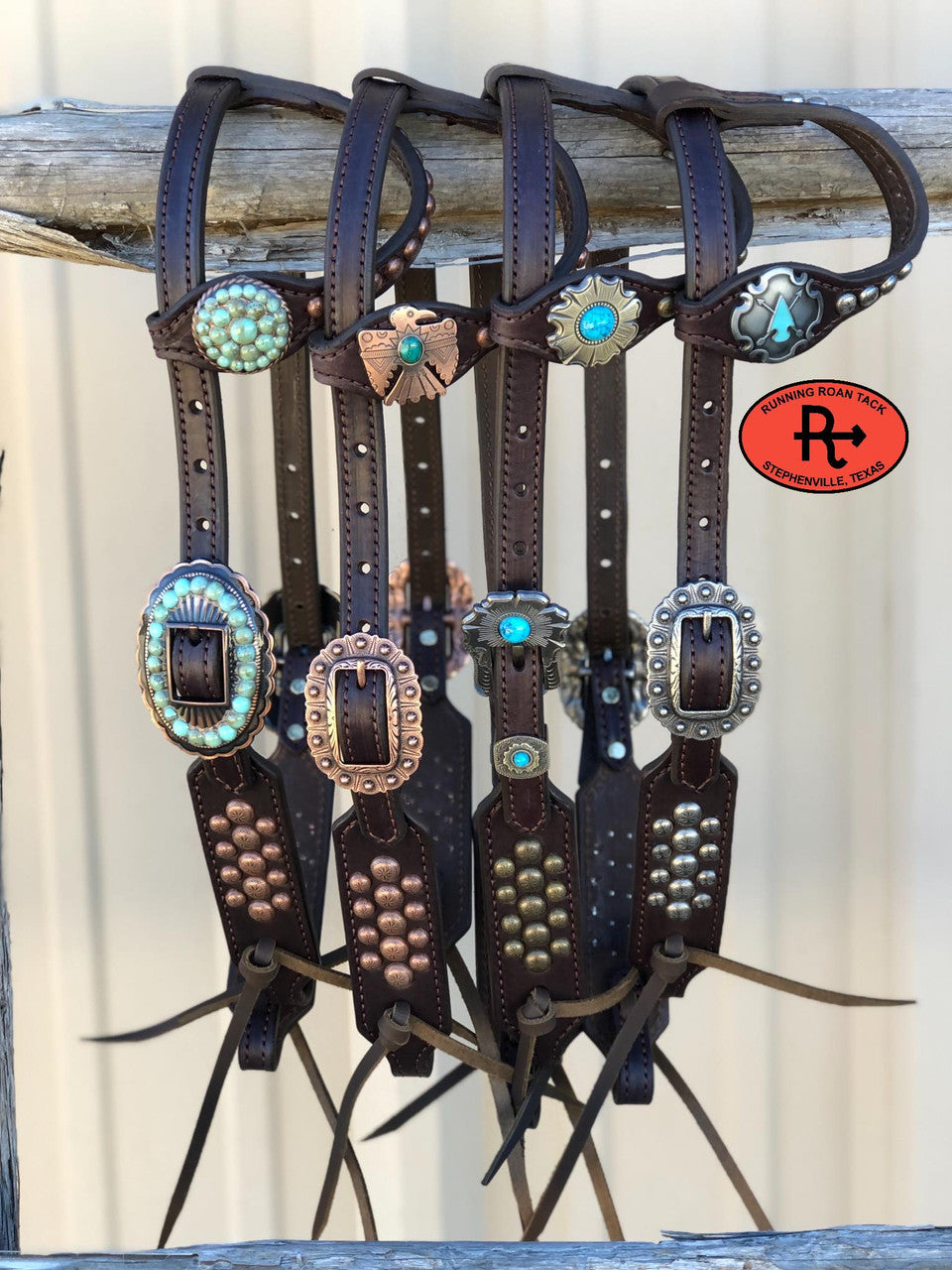 Studded Chocolate Single Ear Short Cheek Headstall with Your Choice of Hardware
