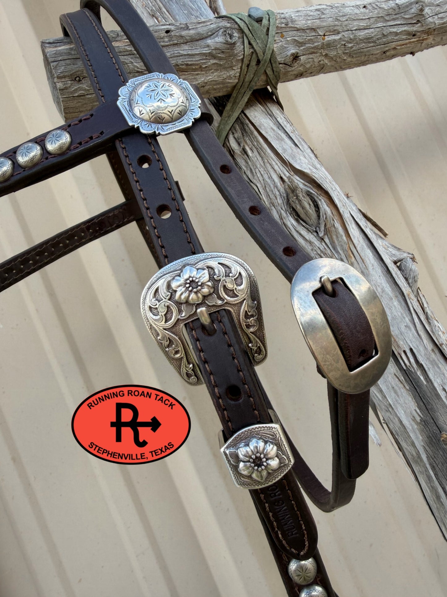 Chocolate Futurity Knot Headstall with Quick Change Pineapple Knots and Floral Hardware 36”-43” Headstall09072026-13