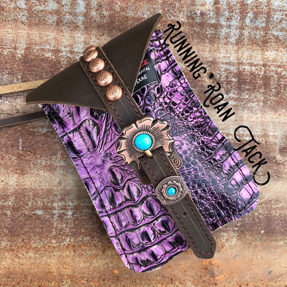 Purple Croc Mini Saddle Bag with Your Choice of Buckle and Fringe for Phone, Keys, Roping Powder, etc