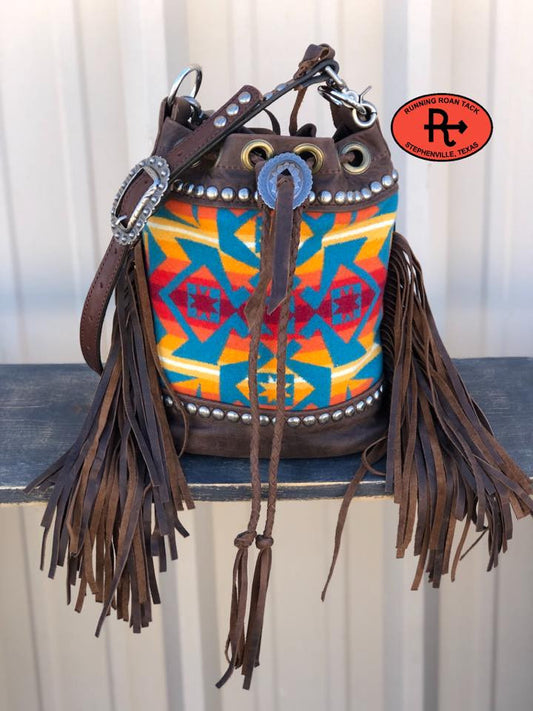 "The Bolo" Cross Body Bucket Handbag in Condensed Turquoise Wool